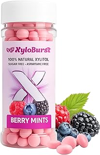 XyloBurst Mints Sugar Free Mint candies with Xylitol, Aspartame Free, Gluten Free, Vegan & Keto Friendly 200 Count Jar (1 Bottle Pack, Berry)