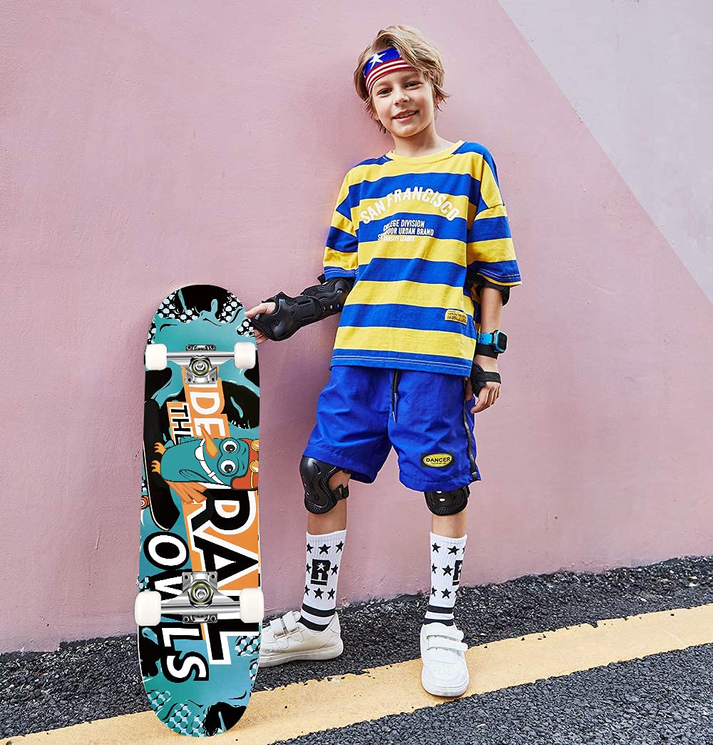 Skateboards Pro 78,7 cm komplettes Skateboard für Teenager, Anfänger, Mädchen, Jungen, Kinder, Erwachsene, 7-lagiges Ahornholz-Skateboard