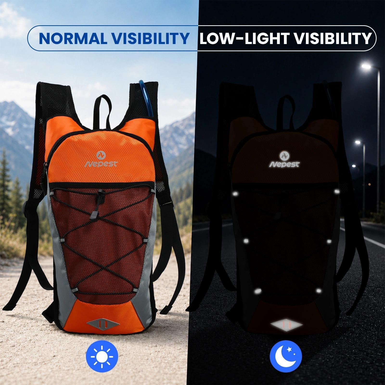 Nepest Mochila para bicicleta de 6 l – MTB & Outdoor Compañero con bolsa de hidratación de 2 L | Cinturón ajustable en el pecho y la cintura con silbato de seguridad | Para ciclismo, correr y esquiar