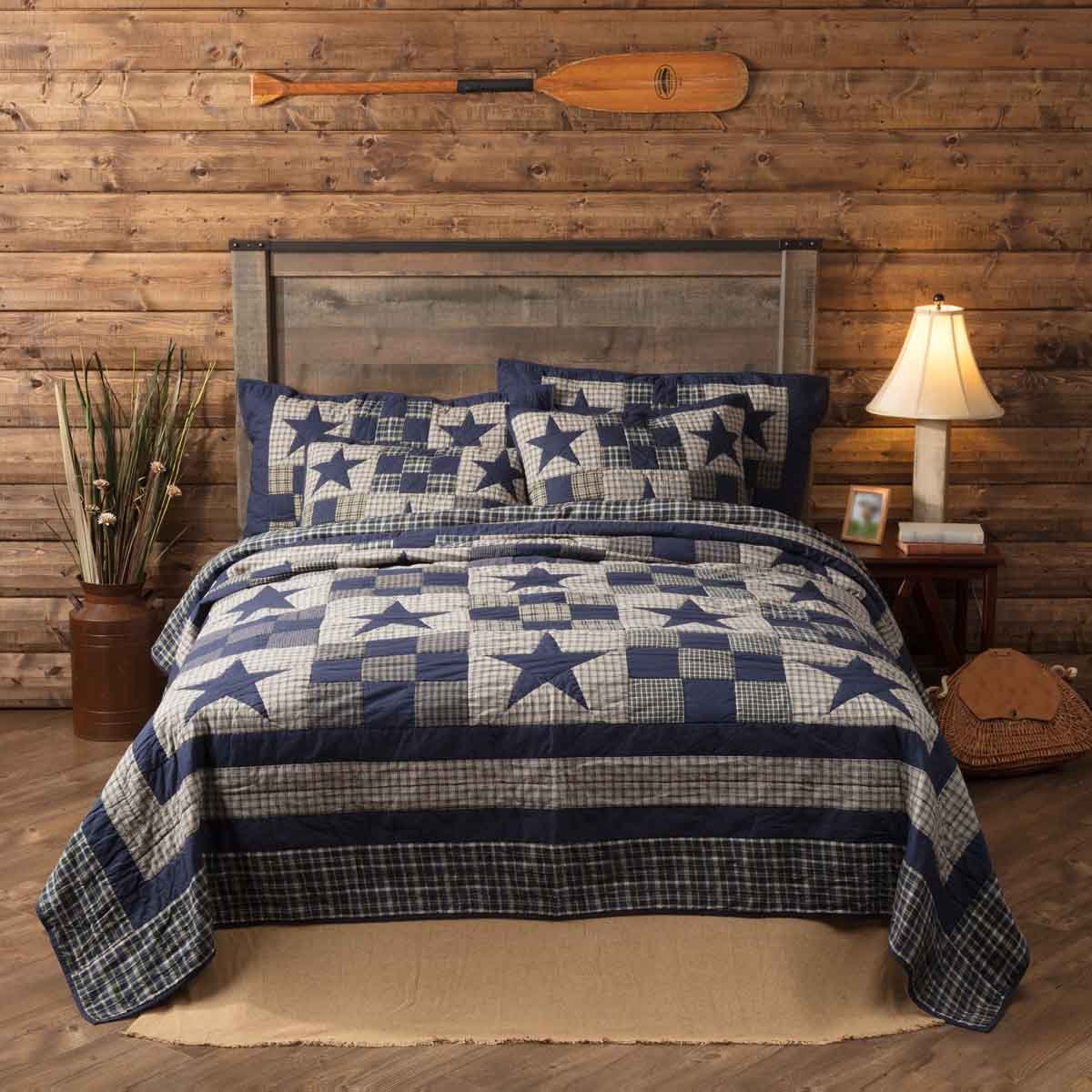 VHC Brands Primitive Bedding Blue Ninepatch Sham, Standard, Navy