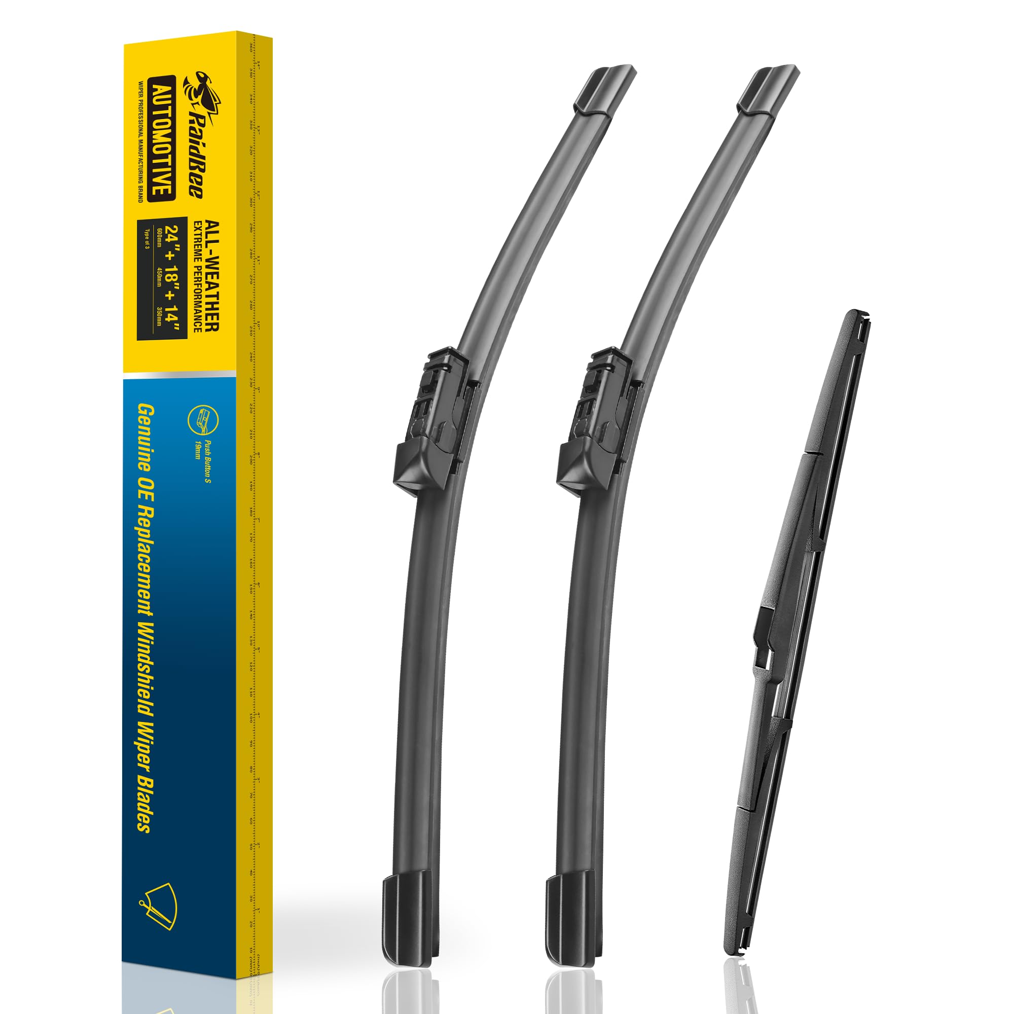 Raidbee® 24"+18" Windshield Wiper Blades with 14" Rear Wiper Blade Replacement Set for Mazda CX-5 2017-2023, Mazda CX-9 2023-2016 – Genuine OEM Quality (Set of 3)