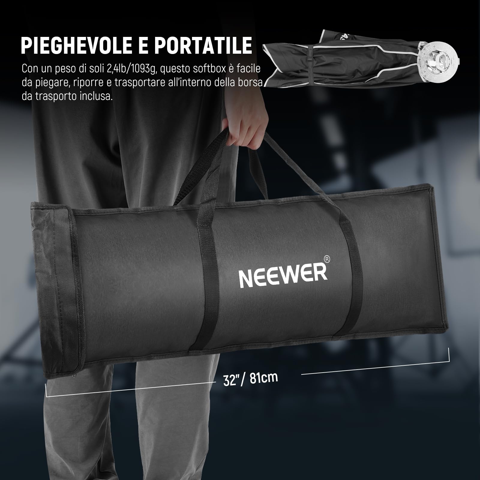 NEEWER BASICS Softbox Striscia ad Attacco Bowens, 60x90cm Soft Box a Sgancio Rapido con Diffusori Luce/Griglia/Borsa Compatibile con Aputure 150c Godox SL60w, per FS300C FS150B HB80C CB200C Q6, NS60P