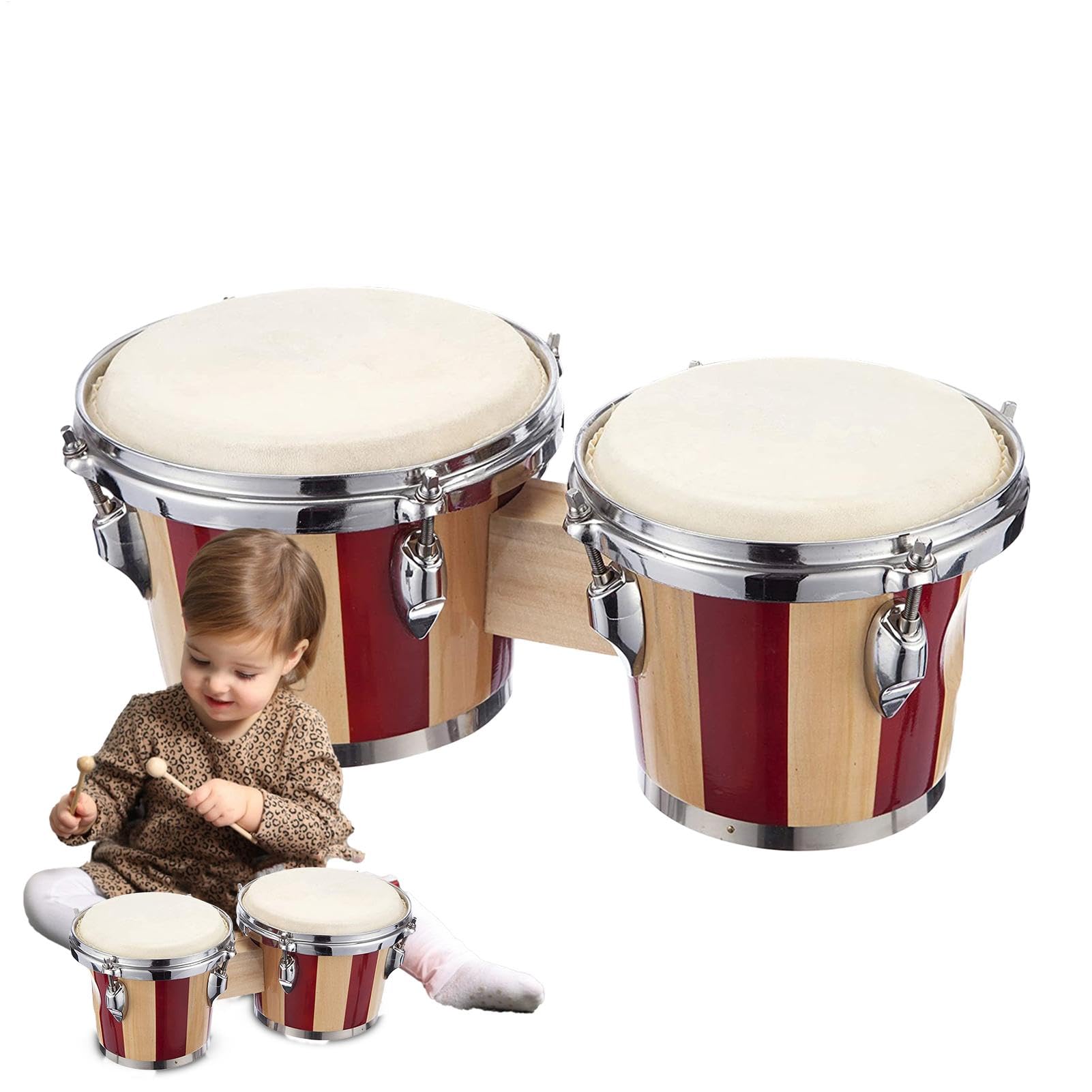Bongo Per Bambini Strumento Musicale A Percussione In Legno | Tamburo A Mano In Legno per Bambini, Ragazzi, Adulti e Principianti