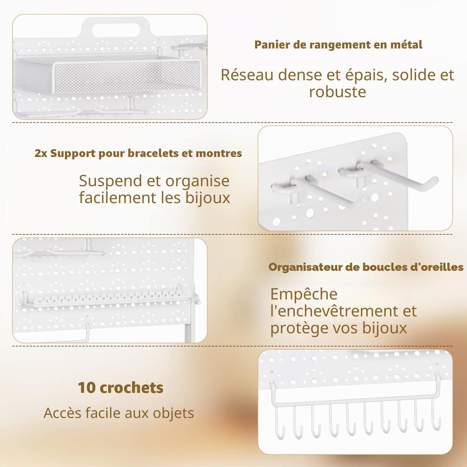 HYCFYJR Table de Chevet avec Porte Bijoux, Table de Nuit avec Tiroir en Tissu, Moderne Chevet de Lit, Bout de Canape pour Chambre, Salon, Naturel Blanc