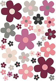 younikat Blumen-Aufkleber-Set Blümchen rot beige I Flower-Power Sticker für Fahrrad Laptop Handy Küche Bad Fahrzeug-Aufkle...