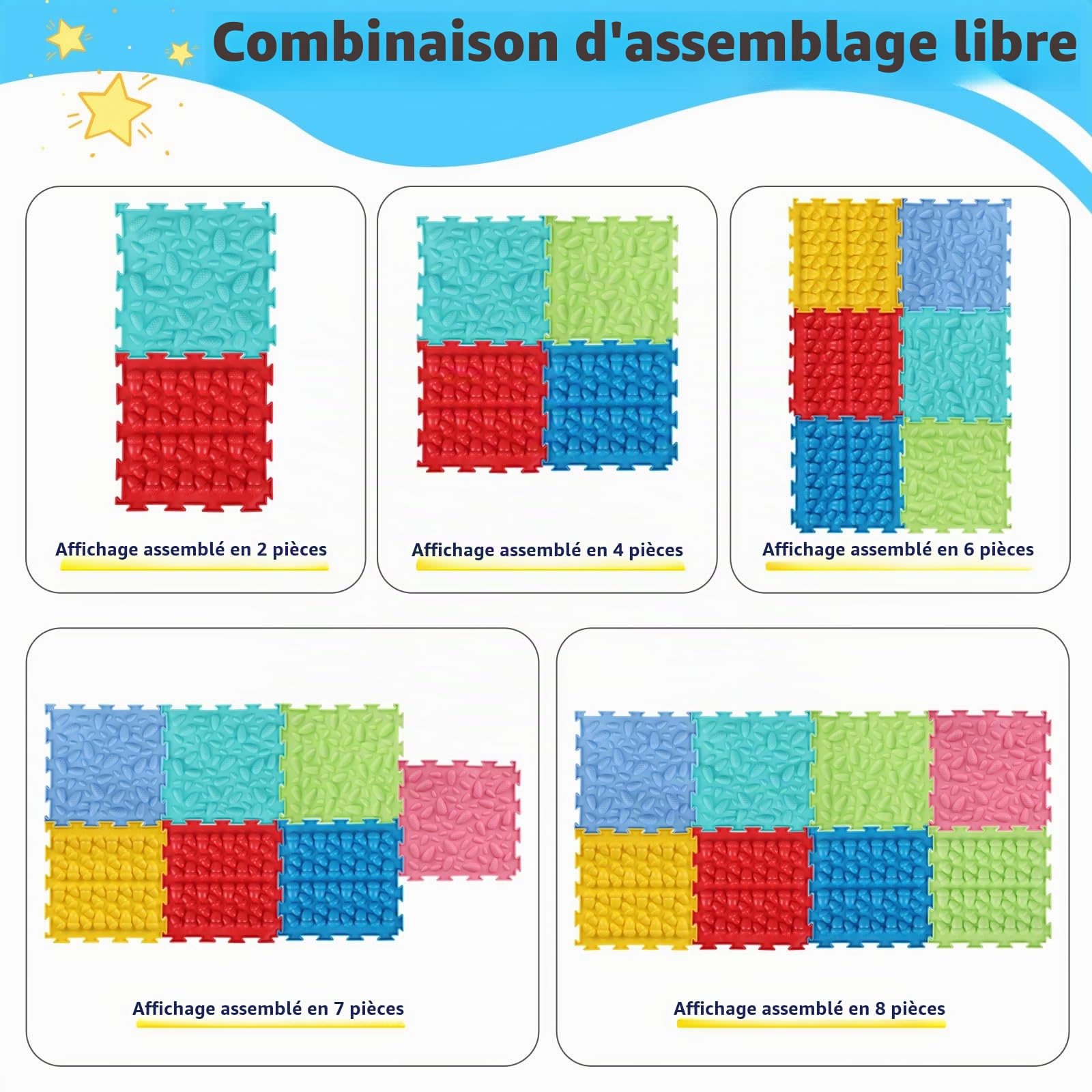 Dalles Sensorielles Exploration Multisensorielle 8PCS 25.5x25.5cm Tapis Sensoriels pour Autistes,Tapis de Sol Sensoriel Tapi de Massage,Puzzle Jouets Sensoriel Tactiles Tapi Orthopédique