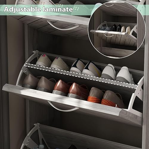 Miniatura 5 de FAMAPY Moderno zapatero con 3 cajones abatibles, gabinete de almacenamiento independiente de zapatos, diseño inclinado, organizador de