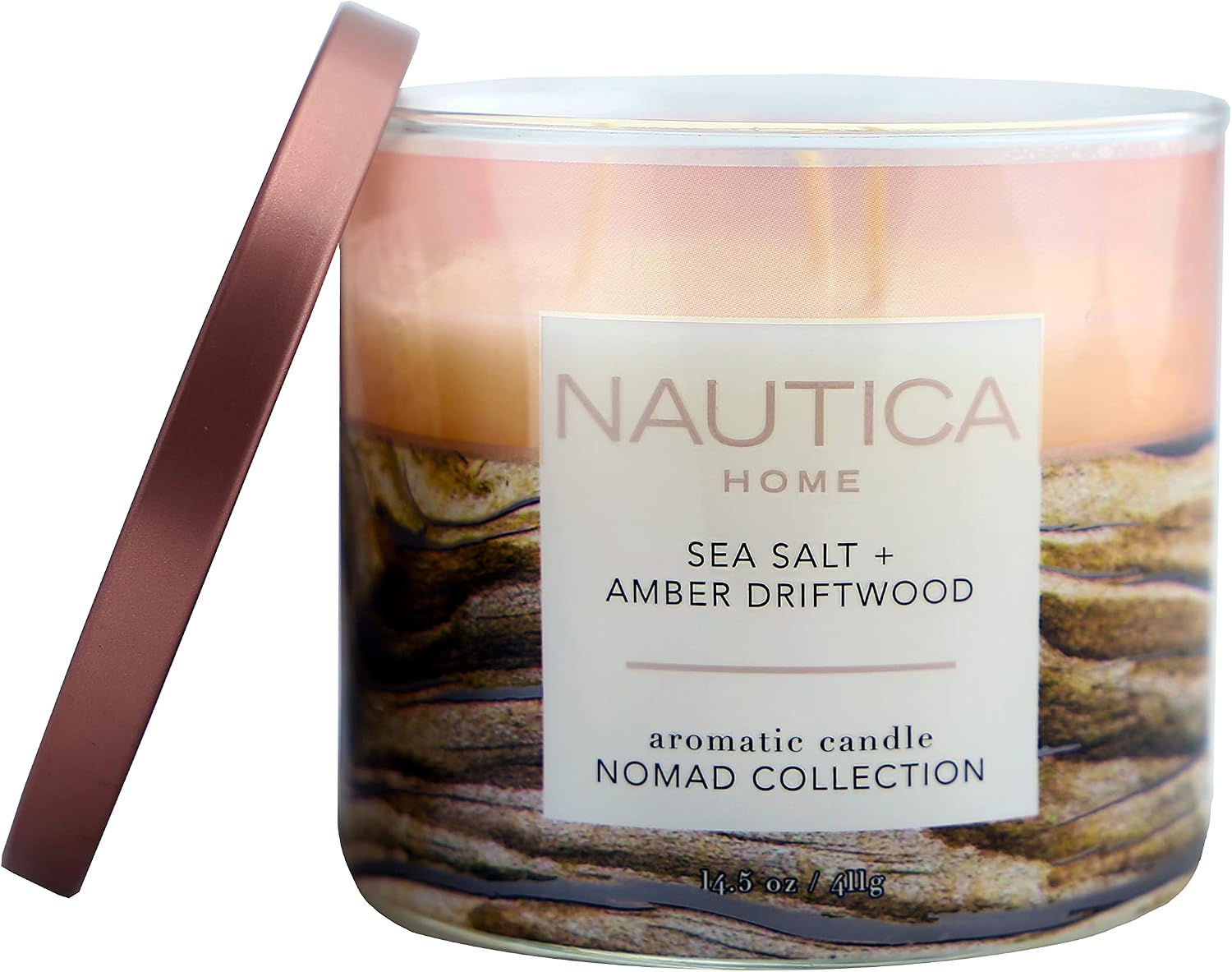 Nautica Candle Scented Candles, Sea Salt + Amber Driftwood Soy Candle Large