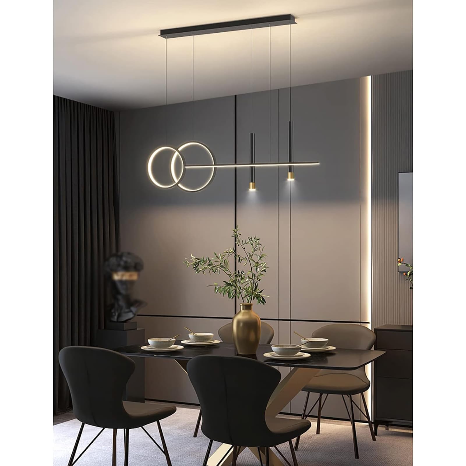 Suspension LED Moderne pour îlot de Cuisine avec Spot, luminaire Suspendu réglable, Lustre linéaire à intensité Variable pour Salle à Manger et Salon (100 cm/39, Noir)