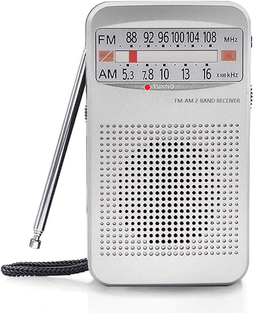 AM FM Portable Pocket Radio, Compact Transistor Radios - Best Reception, Loud Speaker, Earphone Jack, Long Lasting, 2 AA Battery Operated (Silver)