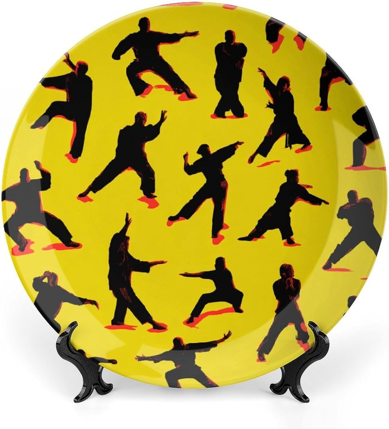 Martial Arts Silhouette Decorative Plates for Display Ceramic Plate Tray with Stand Hanger Home Decor