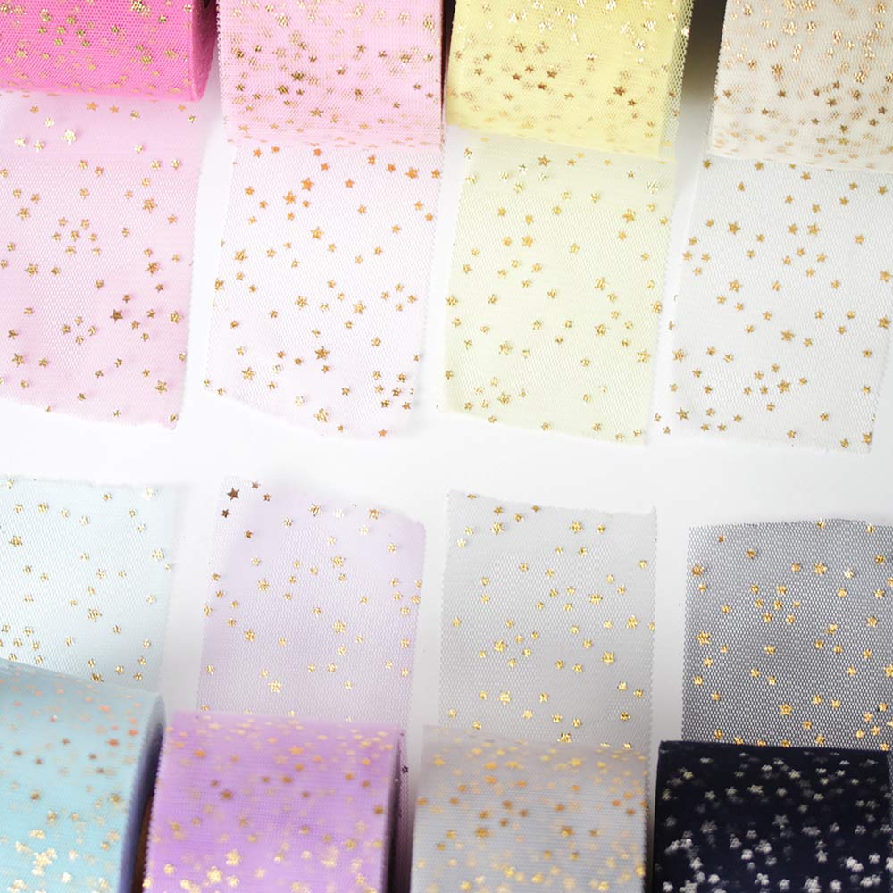 チュールリボン♡カラー(チュール生地)♡ご確認用♡ Amazon | 【1.ピンク】【プチプラ お試し】180cm 【生地】 幅60mm 星柄