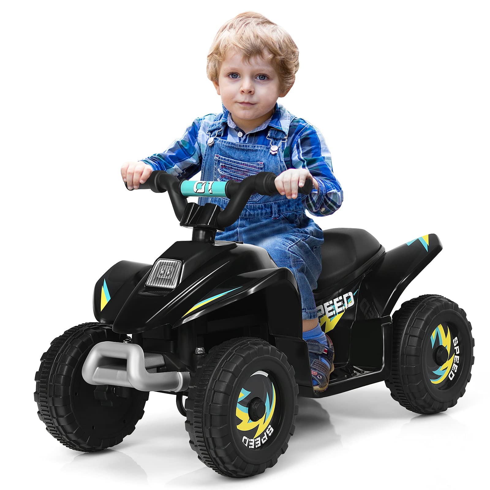 DREAMADE Quad Voiture Électrique pour Enfants, Mini Voiture Buggy Rechargeable avec Batterie 6V, Bouton Avant/Arrière, Poignée et Siège Ergonomiques, pour Enfant de Plus de 3 Ans (Noir)