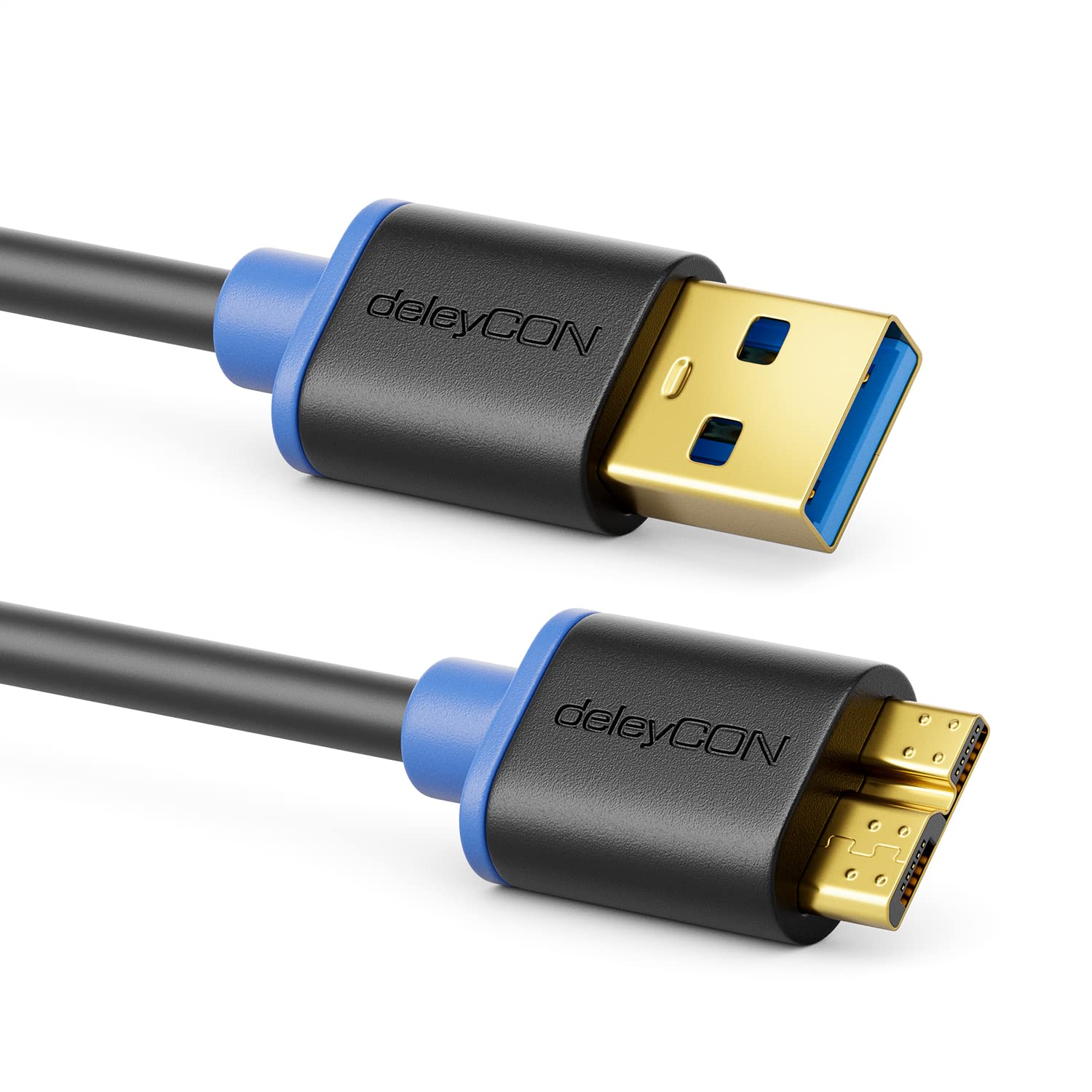 deleyCON 1m Cavo Dati Micro USB 3.0 Fino a 5 Gbit/s Cavo di Ricarica per Mobile Smartphone Tablet Dischi Rigidi Esterni - USB A Maschio a Connettore Micro B Nero