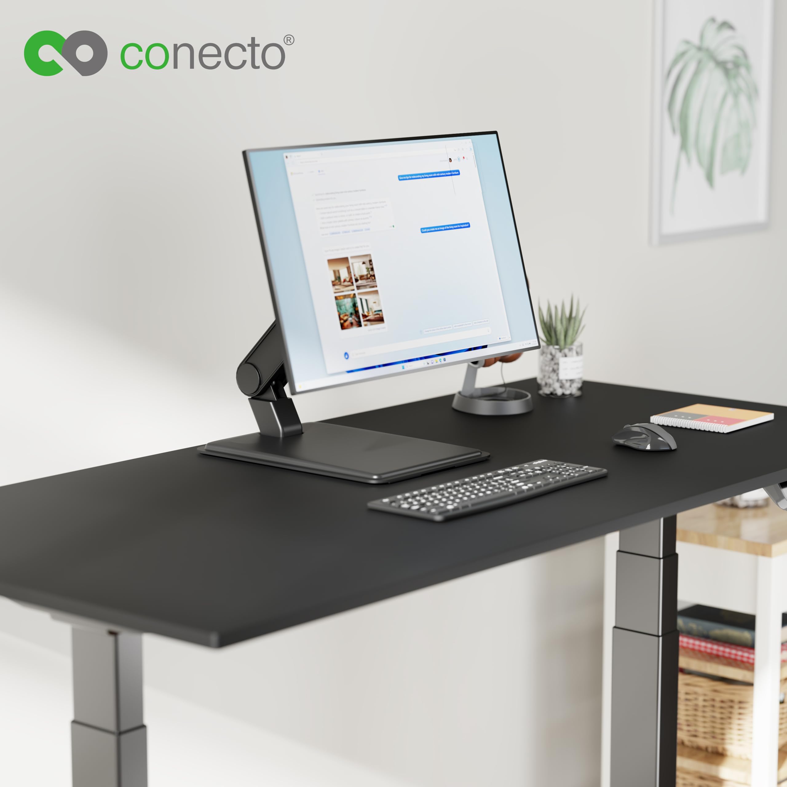 Conecto Soporte de Monitor, para Pantalla táctil, VESA 75 y 100, 17-32 Pulgadas, hasta 8 Pantallas KG, Giratorio 360°, inclinable, Ajustable en Altura, Negro