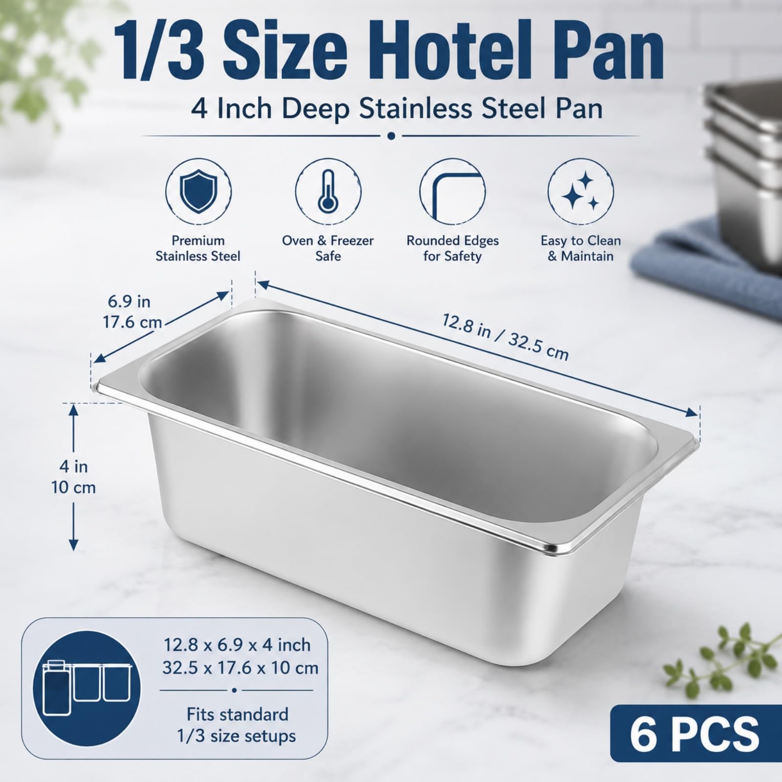 YOUNTHYE Lot de 6 poêles à vapeur en acier inoxydable pour hôtel, restaurant, buffet, 10,2 cm