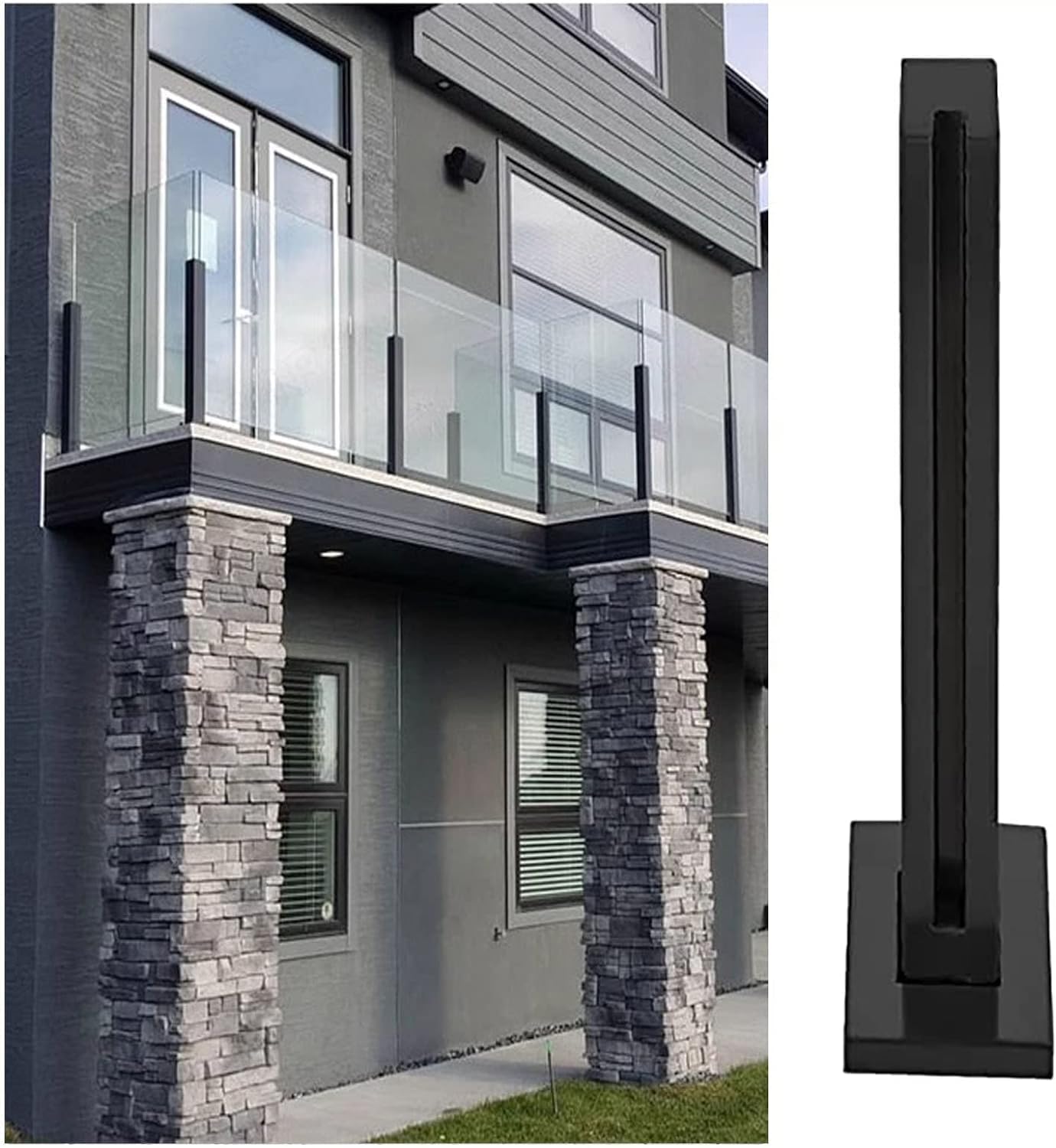 GHHVFEC 304 Stainless Steel Glass Railing Post - Heavy Duty Square Balustrade for Balcony, Stairway & Deck - Mid, Corner & End Post Options (37in/95cm, End Post)