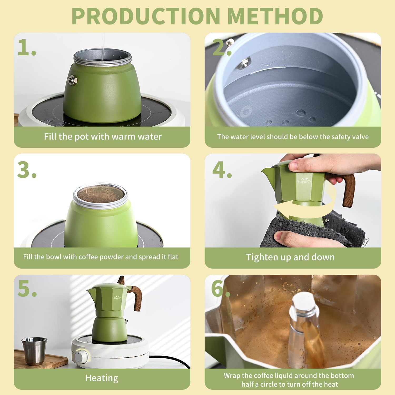 MERMOO YILAN Espresso & Frother Travel - 2-Cup Moka Pot + 14oz Manual Milk Frother Combo for Café-Quality Lattes Anywhere
