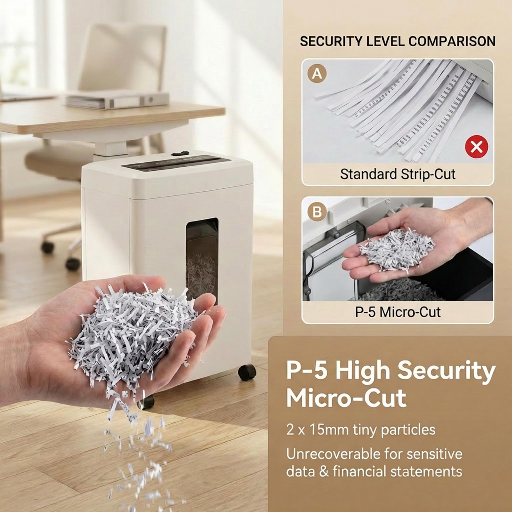 Distruggi Documenti Elettrico Professionale: 10 Fogli Tritacarte Microframmenti P5 Distruggi Carte di Credito e Graffette Cestino 18L Antiblocco Per Casa Ufficio Piccolo Studio Scuola