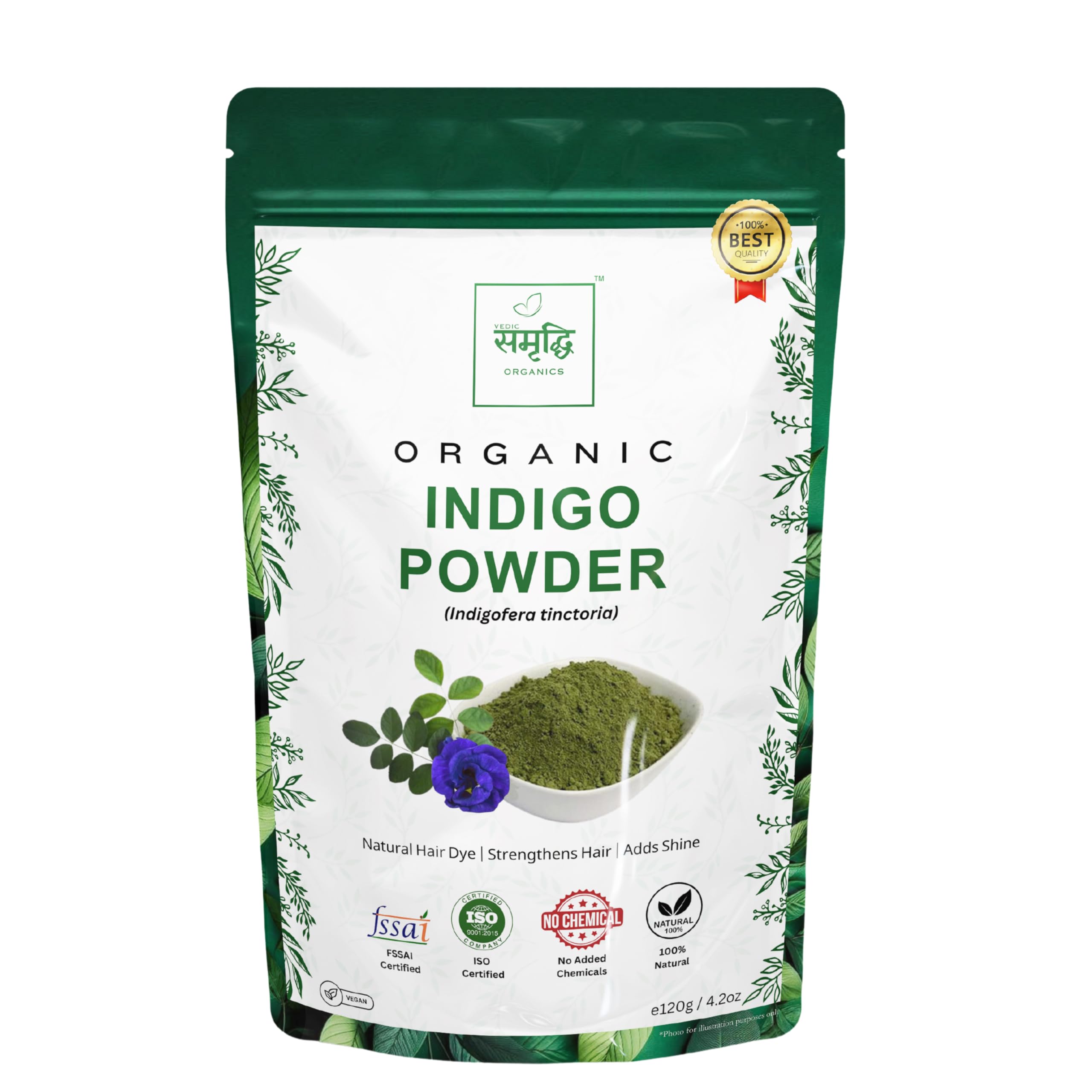 Indigo Powder | 100% Pure Natural Hair Dye for Black Hair | Chemical-Free & Herbal | For Hair Coloring & Grey Coverage | 120g