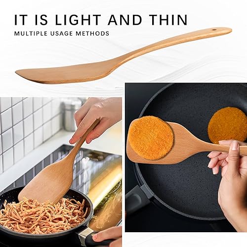 Miniatura 5 de Juego de 2 espátulas de madera para cocinar, espátulas de madera de 12 pulgadas con espátula plana de madera y espátula ranurada, utensilios de