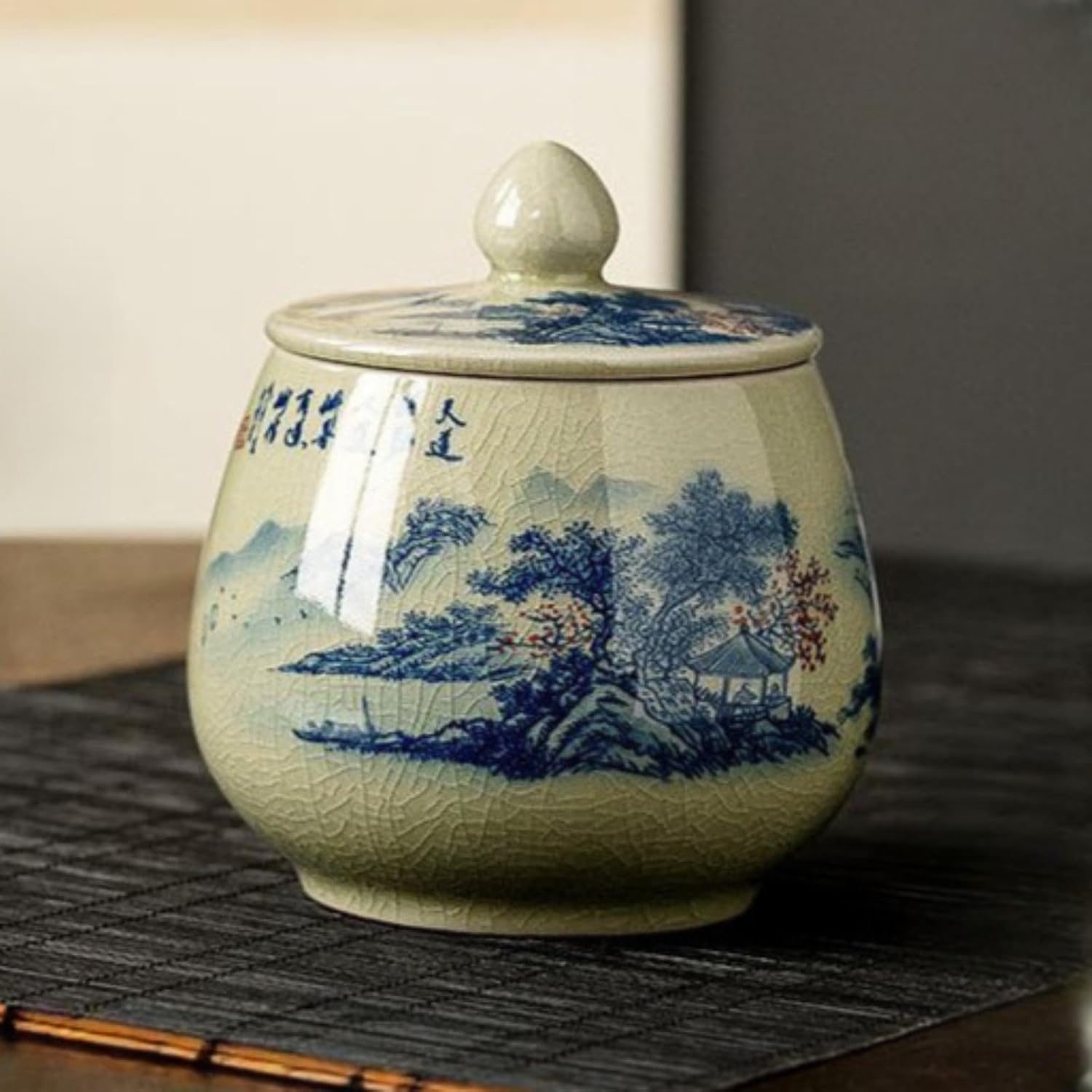 Ceramics Tea Canister, 300ml 10.2oz, Home Tea Ceremony Accessories Sealed Storage Tank