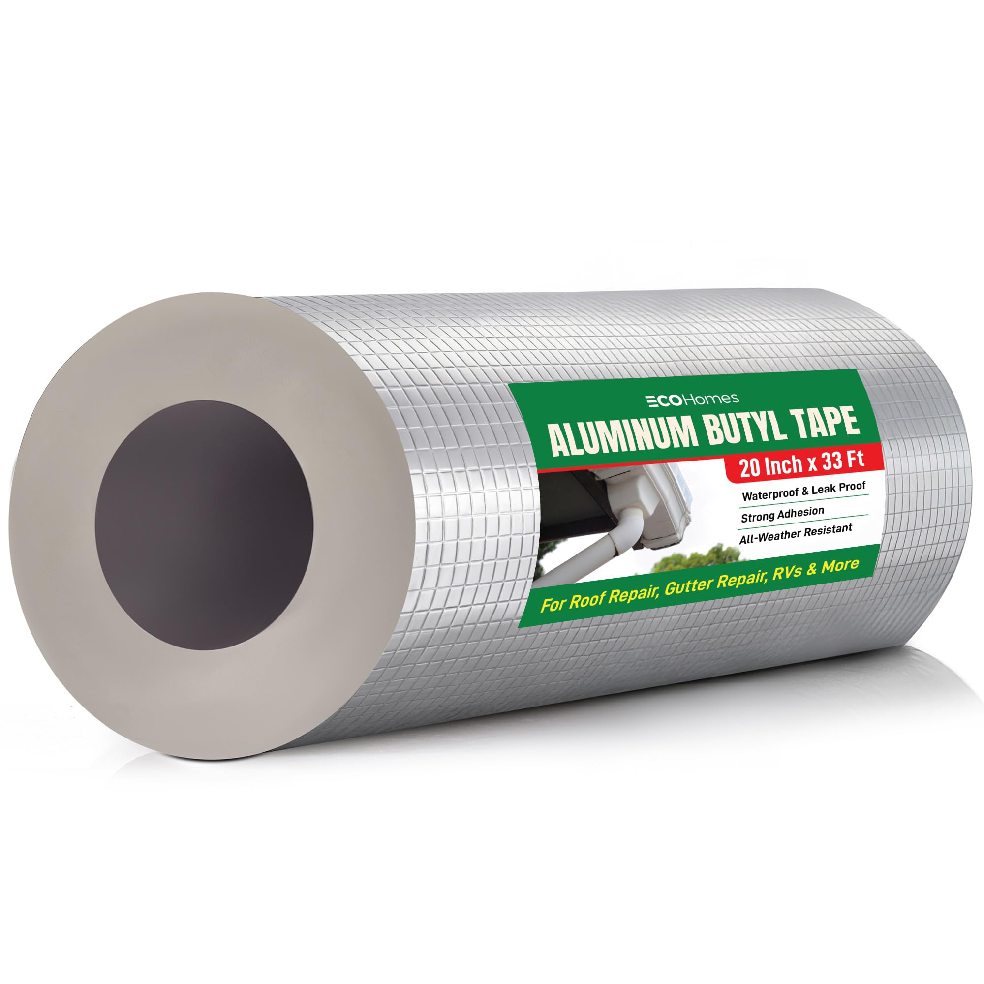 ECOHomes Cinta de butilo de aluminio, cinta de aluminio impermeable para fugas (20 pulgadas de ancho) | Cinta de sellado de butilo para techos, reparación de canalones, agujeros de canalón, tuberías