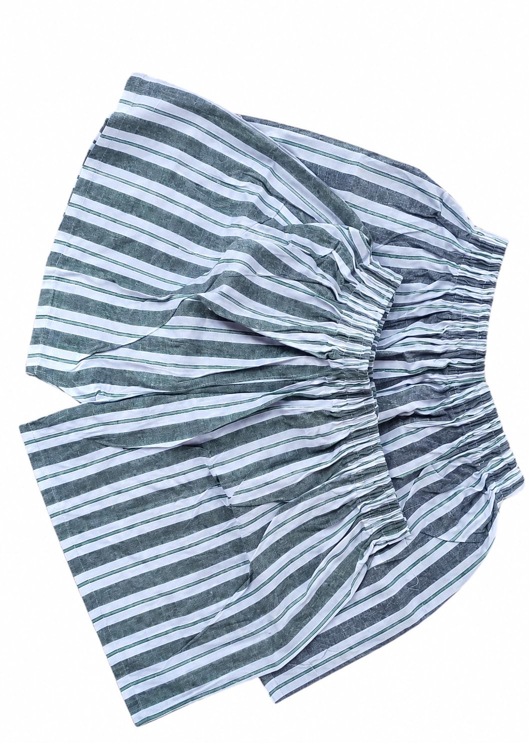 ptolmey Men's Cotton Boxer Shorts, Green and White Striped, Elastic Waist, Pack of 2-picture-26