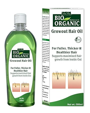 INDUS VALLEY Bio Organic Growout Hair Oil for Hair Growth 100% Organic and vegan that combats dandruff, flaky scalp, frizz and split ends -500ml