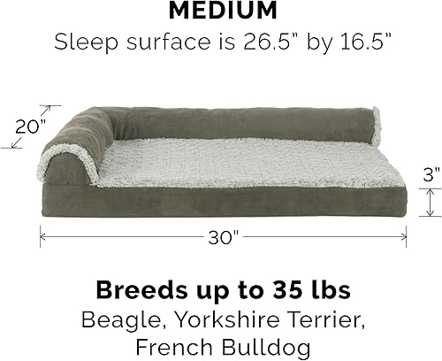 Miniatura 2 de Furhaven - Cama para perro de espuma viscoelástica, de piel sintética y gamuza, en dos tonos, estilo diván en forma de L, color salvia oscura, talla