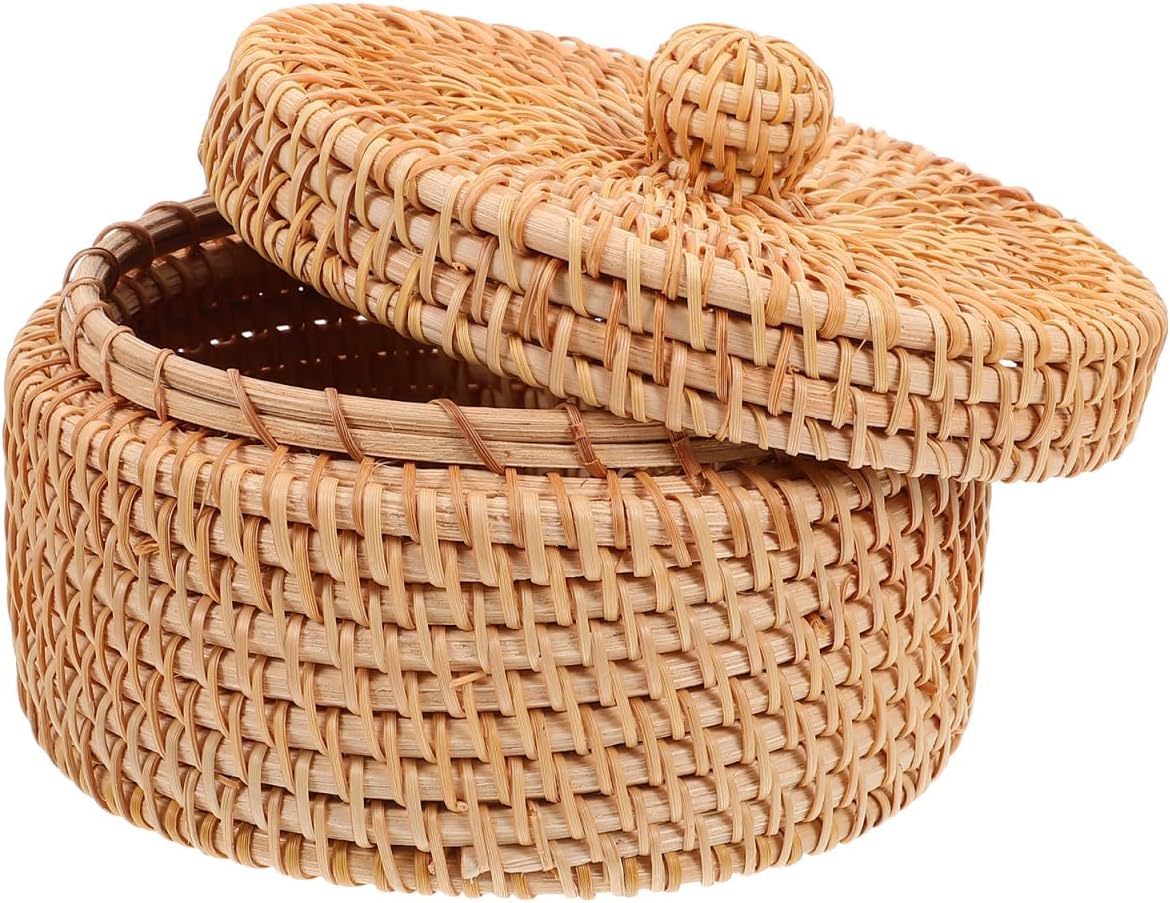 Amazon.com: CAXUSD Lidded Rattan Storage Box 5.11X5.11X3.14In Small ...