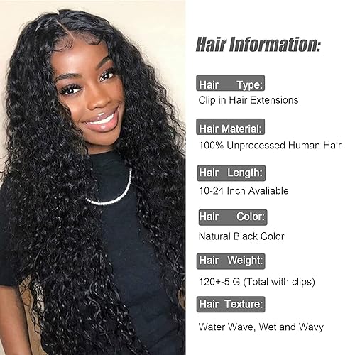Miniatura 3 de Extensiones de cabello humano ondulado con clip, de 16 pulgadas, extensiones de cabello humano rizado con clip para mujeres negras, cabello ondulado