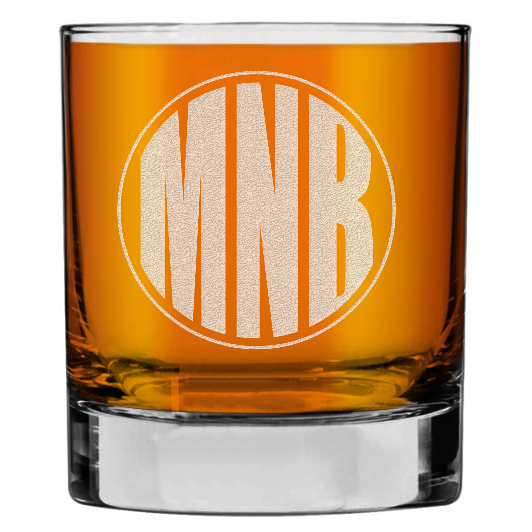 Personalised Etched 325ml Whiskey Glass Tumbler, Custom Rum Whisky Birthday Gifts for Men Him Dad, Customised Cocktail Old Fashioned Scotch, Bourbon Decorations Decor - Circle Monogram
