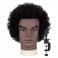 Vista 12 de Cabeza de maniquí afro macho de 6 pulgadas con barba, 100% cabello humano rizado, tipo 4A, para peluquería, cabeza de entrenamiento, cosmetología