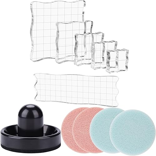 Miniatura 8 de Juego de 12 piezas de bloques acrílicos transparentes con cuadrícula con 1 herramienta de estampado de prensado, juego de 4 sellos para álbumes de