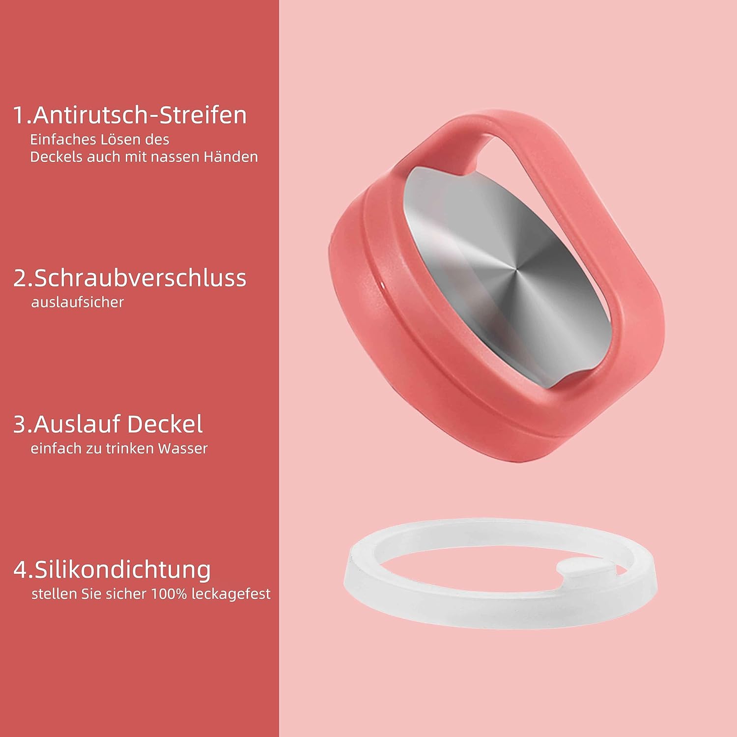 IDEUS Insulated Stainless Steel Water Bottle with 2 Leak-Proof Lids, Thermal Water Flask for Hiking Biking, 40oz, Red - Image 6