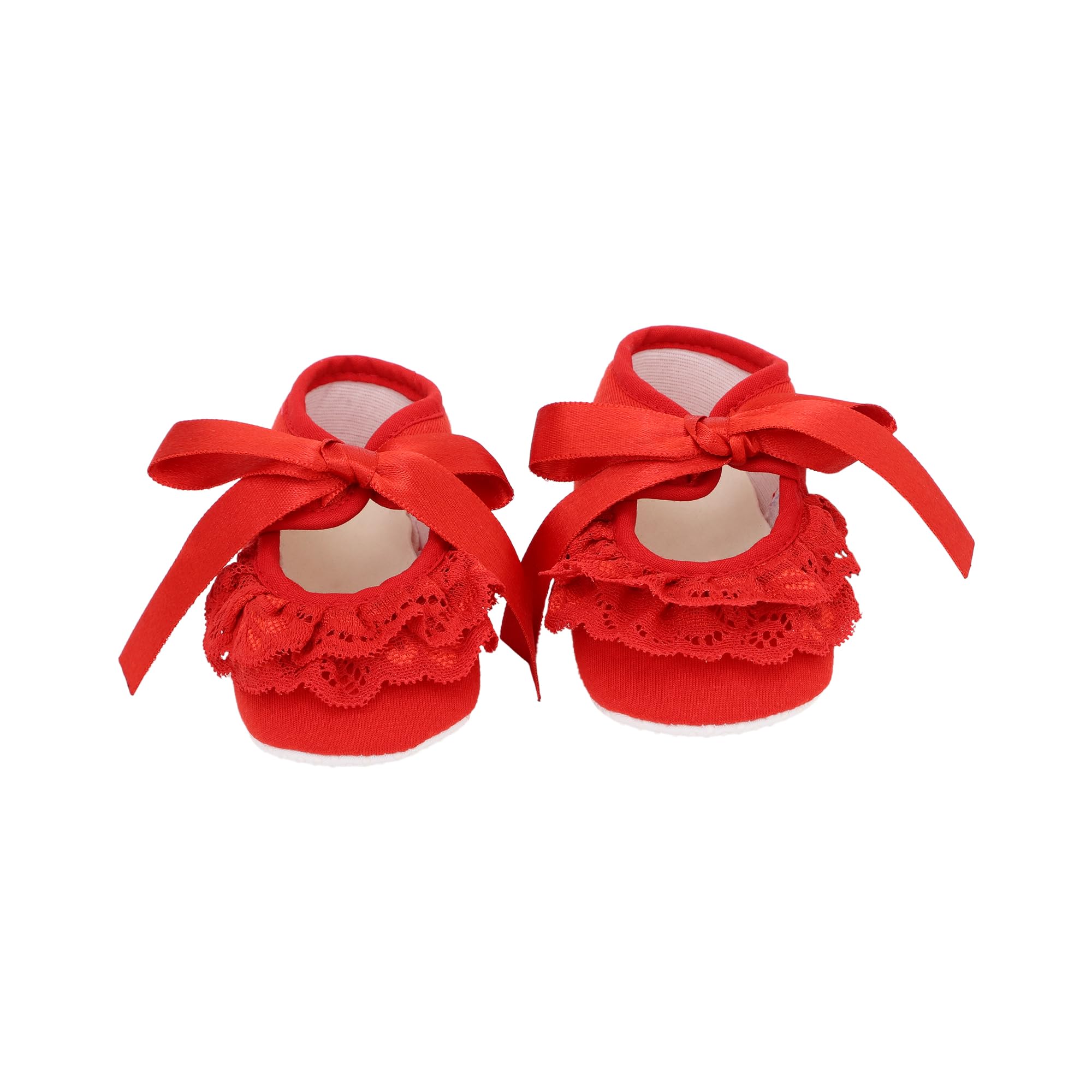 coco candy Hoisery New Infant Baby Girls Frill Ribbon Booties | Red Ballerinas for Girls-picture-11