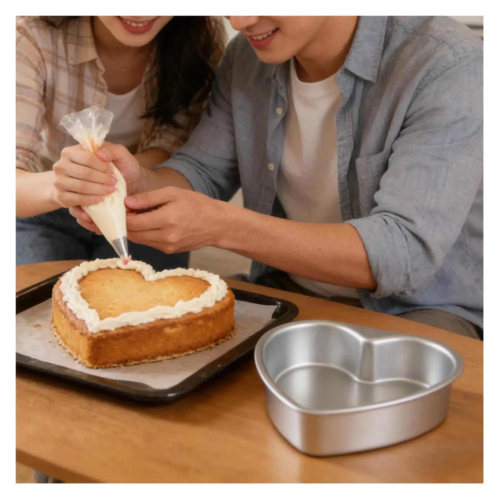 Tortiere da 3 pezzi for la cottura Per Cottura Torte a Cuor | Teglie da forno antiaderenti a forma di cuore in alluminio, stampi for dolci, muffin, dessert, San Valentino(10 inches)