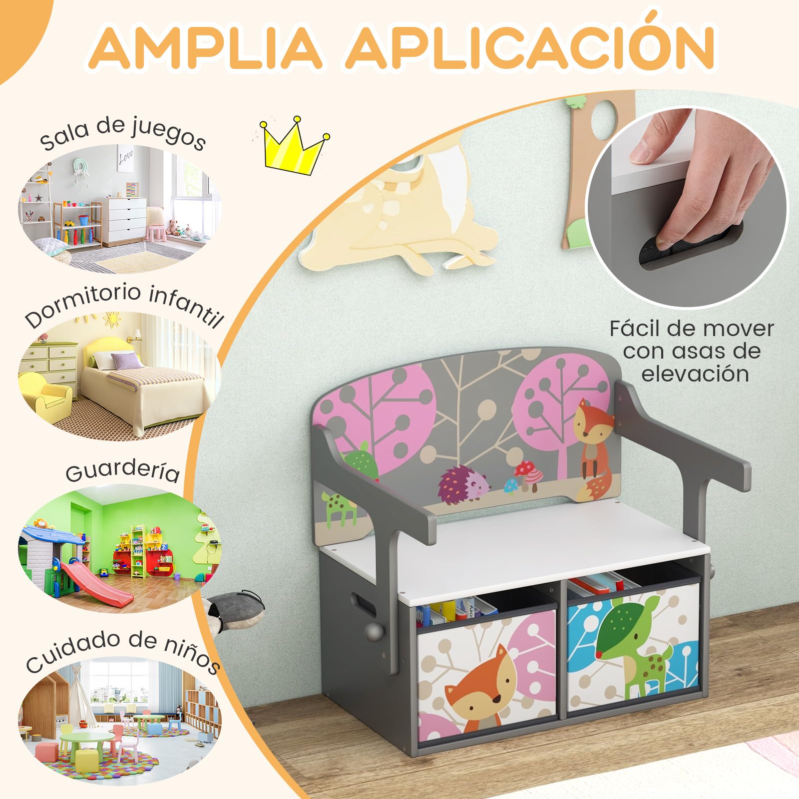 COSTWAY Mesa Infantil 3 en 1 con Banco, Banco de Actividades Convertible para Niños, Juego de Mesa y Silla para Niños con 2 Contenedores de Tela Extraíbles para Jugar a Dibujar