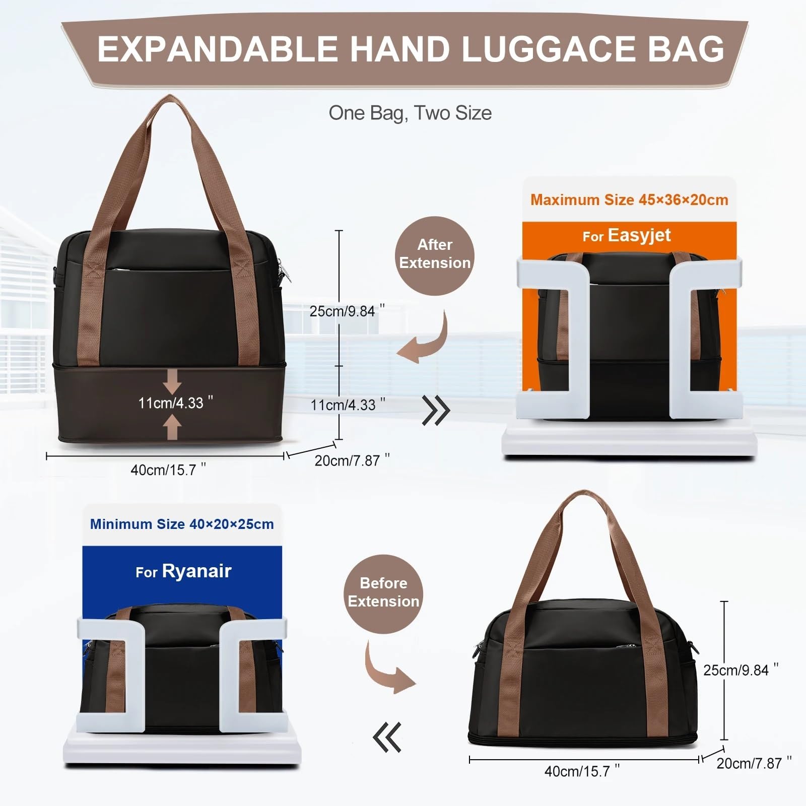 Reisetasche Großes maximales Handgepäck for Männer und Frauen, Sporttasche, Wochenendtasche, Reisetasche Travel Duffel Bag (Color : Black)