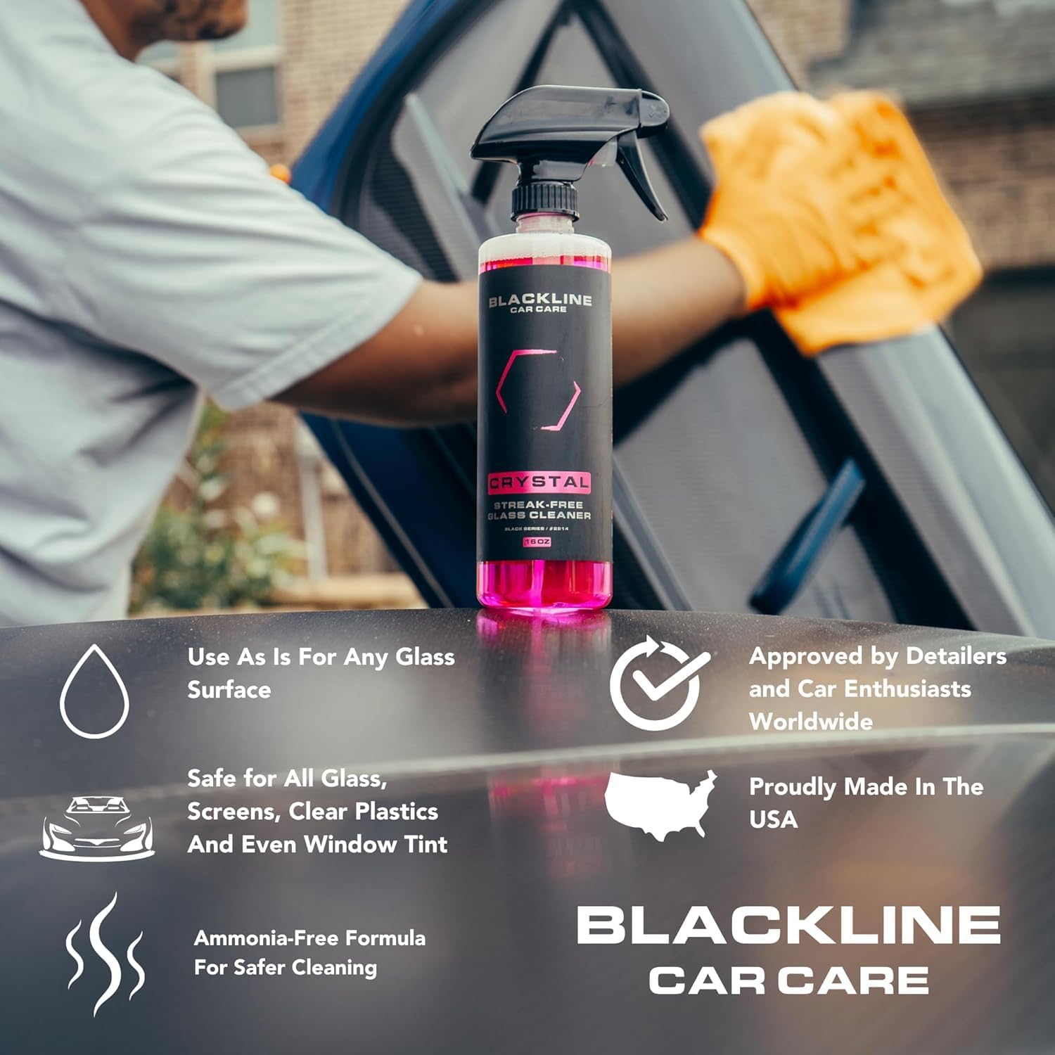 Blackline Glass Cleaner - Works on Glass, Windows, Mirrors & Navigation Screens. Tint Safe Car Window Cleaner - 16 fl oz bottle, Streak Free Spray - Image 3