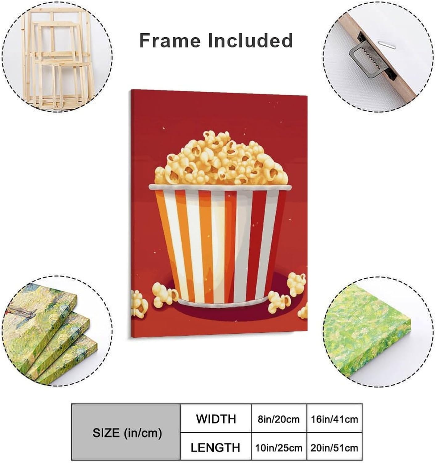Cartoon Popcorn Wall Art Canvas Painting for Home, Personalized Pictures for Office Decor, Funny Poster Artwork for Hallway, Lightweight Art Prints for Living Room, Bedroom 08x10inch(20x25cm) image 2