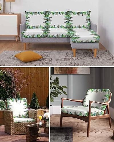 Miniatura 6 de Fundas de cojín para sofá de árbol de Navidad color verde, lavables, diseño de pino de invierno con lunares de Navidad, extraíbles y elásticas,