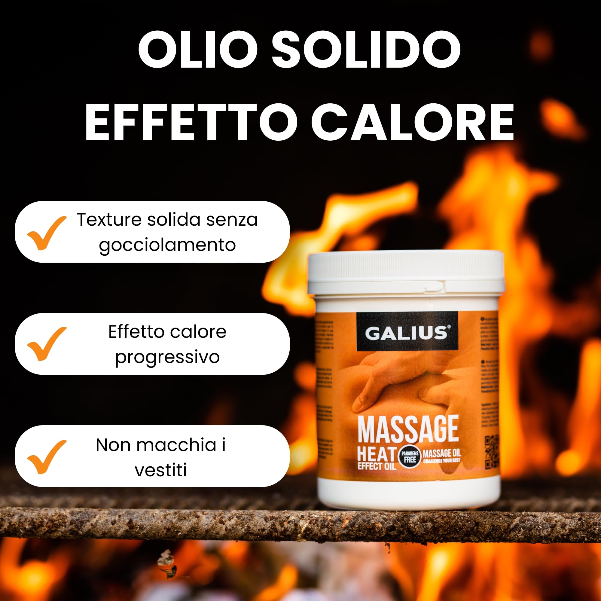 GALIUS - Olio Solido Effetto Calore per Massaggio Sportivo - Olio Massaggio Fisioterapia con Estratti Naturali - Sollievo Muscolare - Olio Massaggio Professionale (1000 ml)