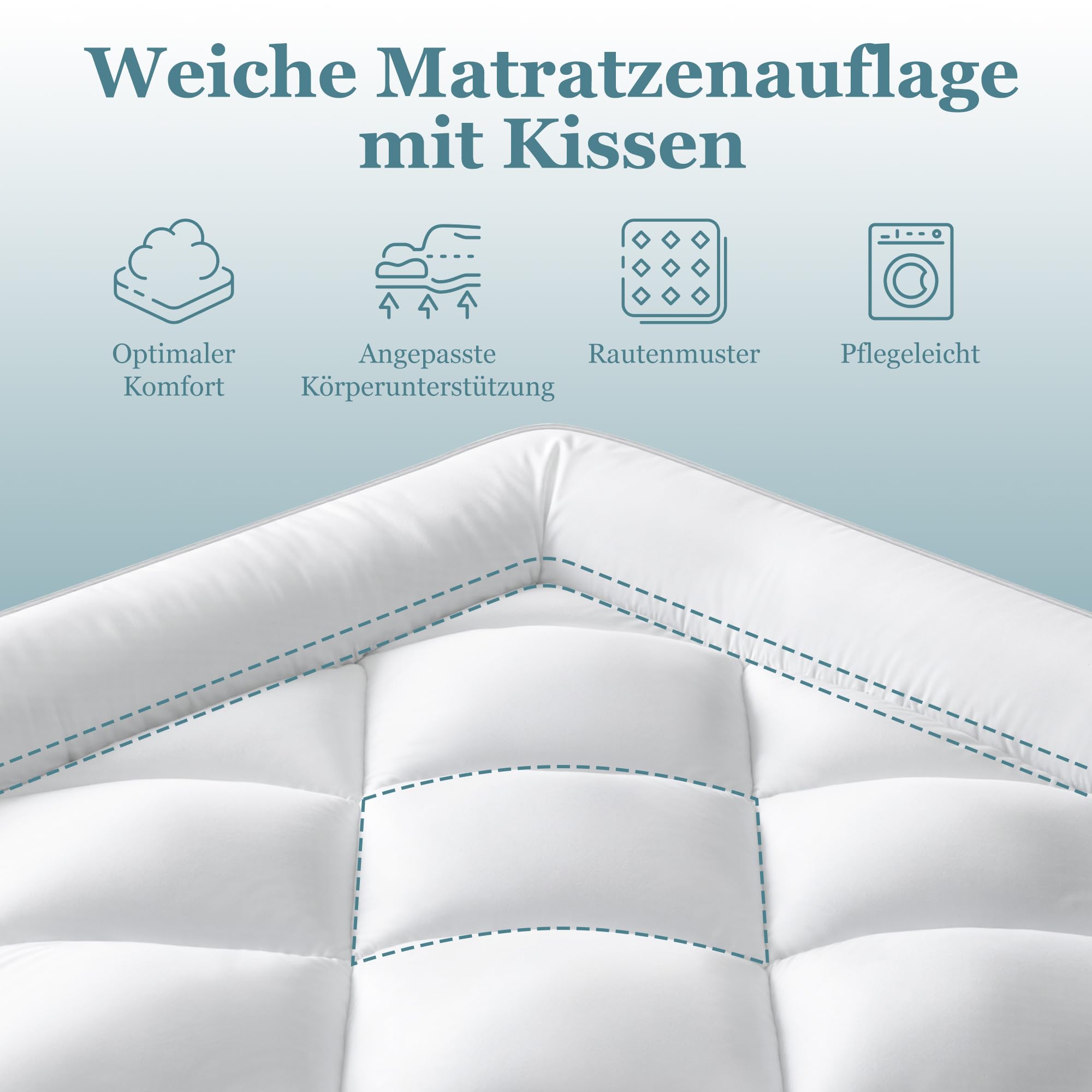 BedStory Matratzen Topper 140 x 200 cm Weiß, 1000gsm Ultraweich Matratzentopper mit tiefen Taschen, maschinenwaschbarer Matratzenschoner, geeignet für Matratzen mit Einer Dicke von bis zu 40 cm