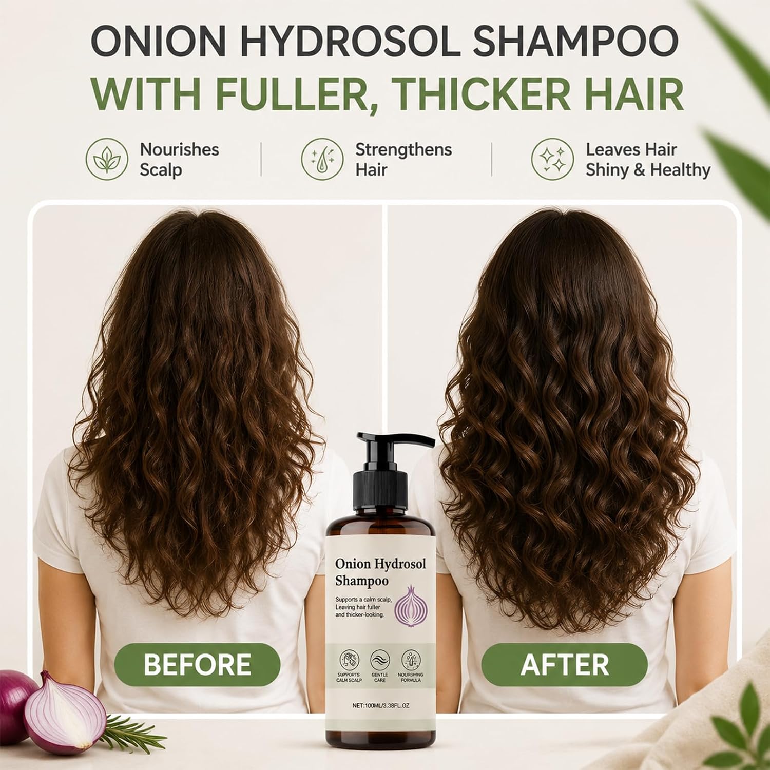 Onion Hydrosol Shampoo for Hair Growth, Onion Shampoo with Rosemary and Biotin, Onions Hydrosol for Hair Growth, Thickening and Enhancement Formula for Men & Women (3.38 fl. oz)