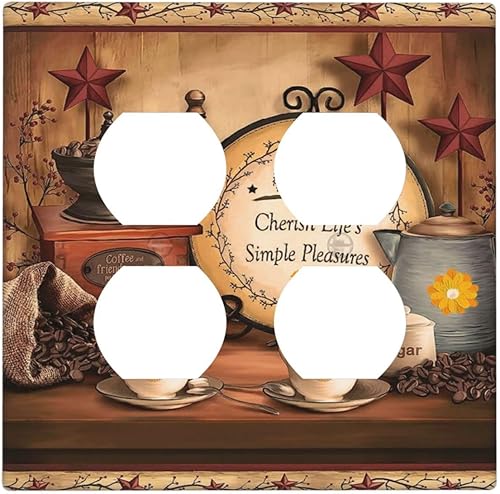 Miniatura 143 de Farmhouse Coffee Primitive Coffee Bean Kitchen 3 Gang Triple Interruptor de Luz de Palanca Cubierta de Placa de Pared Placa Frontal Eléctrica