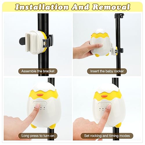 Miniatura 7 de Mecedora recargable para cochecitos de bebé, 5 velocidades de vibración y 4 modos de temporizador, gorila portátil universal con función de memoria,