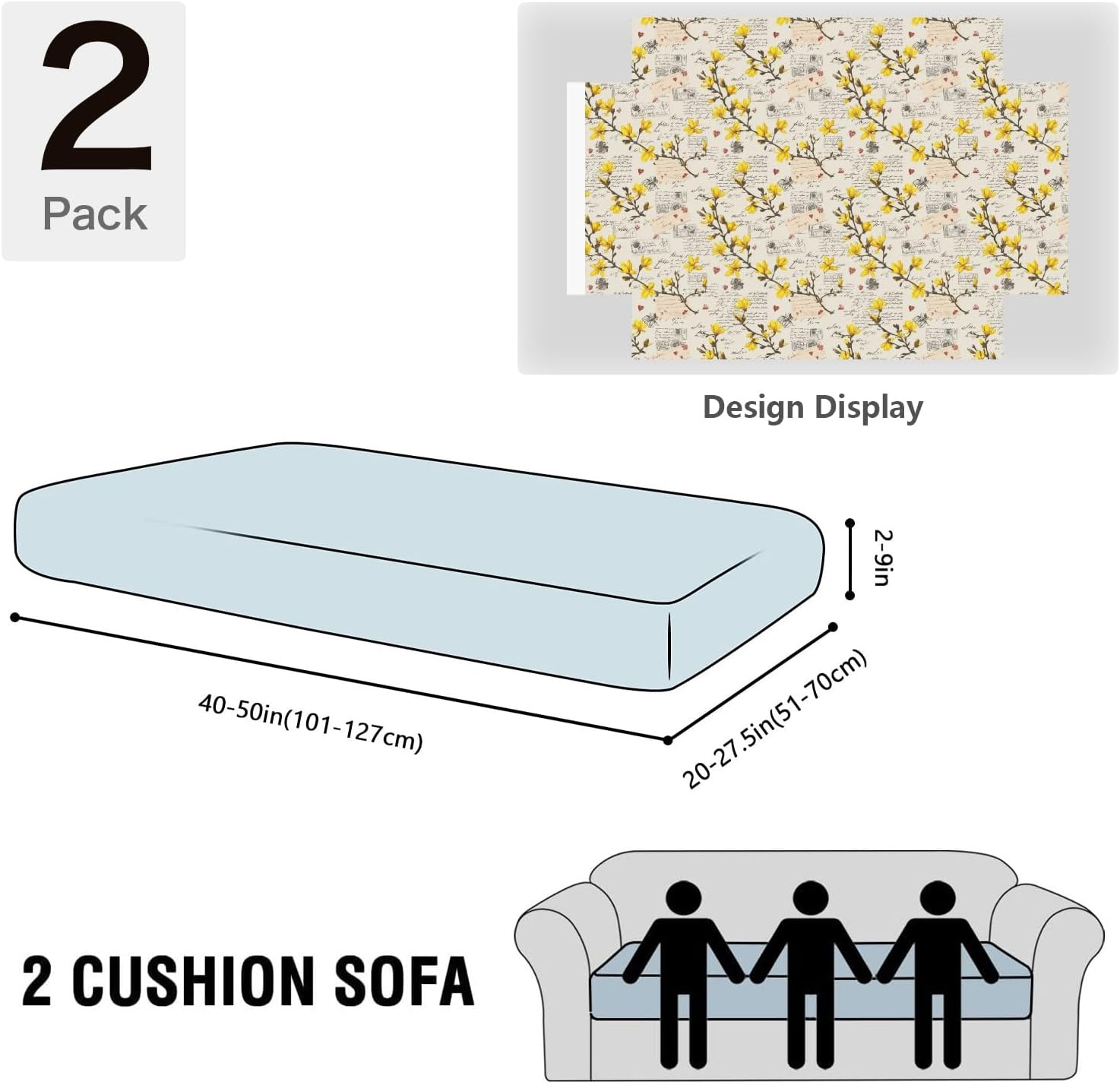 Retro Envelope Motif Yellow Loveseat Covers Couch Covers for 2 Cushion Couch, 2-Piece Stretch Sofa Slipcovers Anti-Slip Washable Furniture Protectors for Dogs Pets