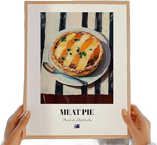 Meat Pie Wall Art Print Poster showcasing Australian cuisine for kitchen decor, framed art for home and Australian-inspired dining spaces